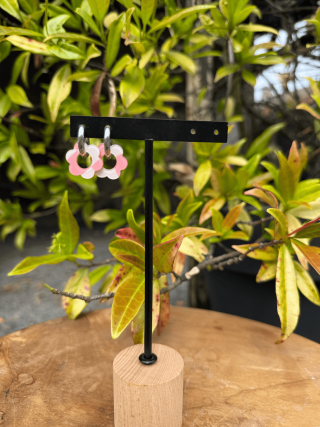 Boucles d’oreilles en forme de fleur rose et blanc – Élégance florale et féminité