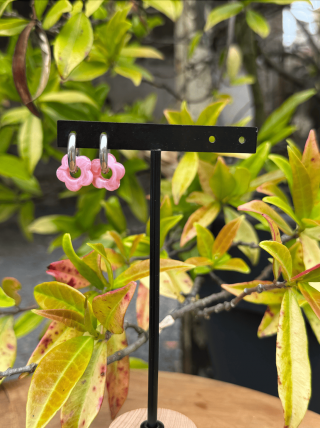 Boucles d’oreilles en forme de fleur rose – Élégance florale et féminité