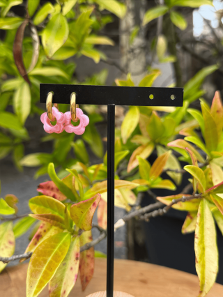 Boucles d’oreilles en forme de fleur rose – Élégance florale et féminité