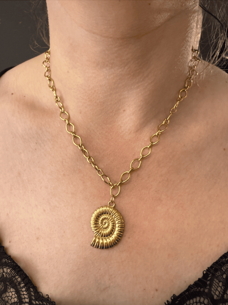 Collier coquillage doré – chaîne à maillons tendance
