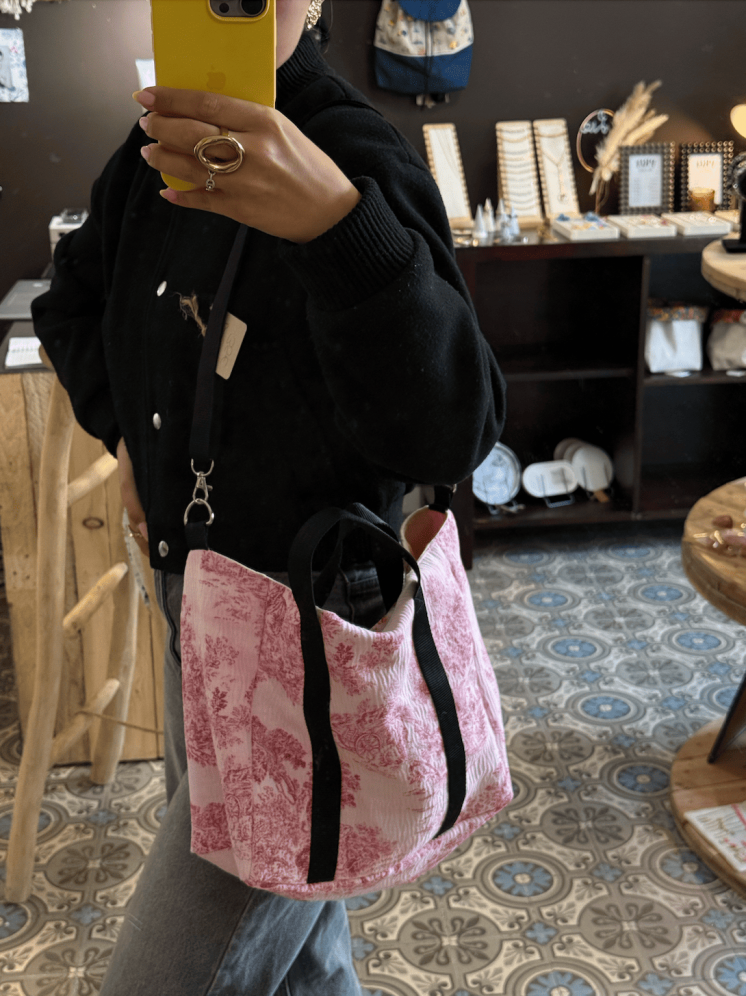 Petit sac cabas en toile de jouy rose fait main – Élégant
