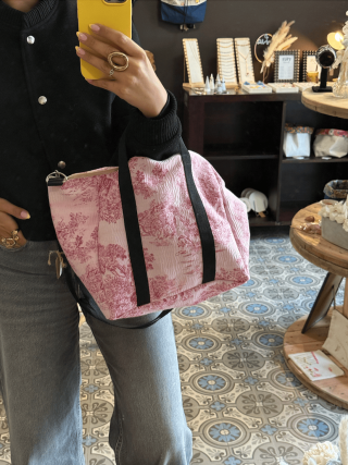 Petit sac cabas en toile de jouy rose fait main – Élégant