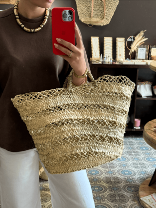 Panier bohème en osier tressé avec anses tressées – fait main - Marrakech