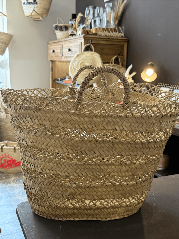 Panier bohème en osier tressé avec anses tressées – fait main - Marrakech