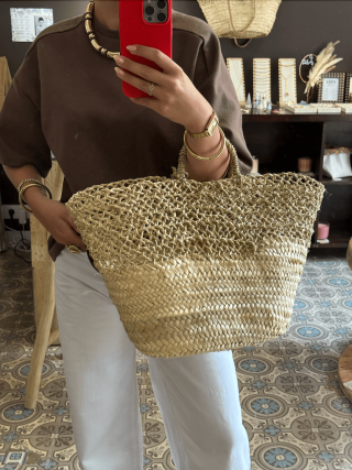 Panier bohème en osier tressé avec anses tressées – fait main - Marrakech