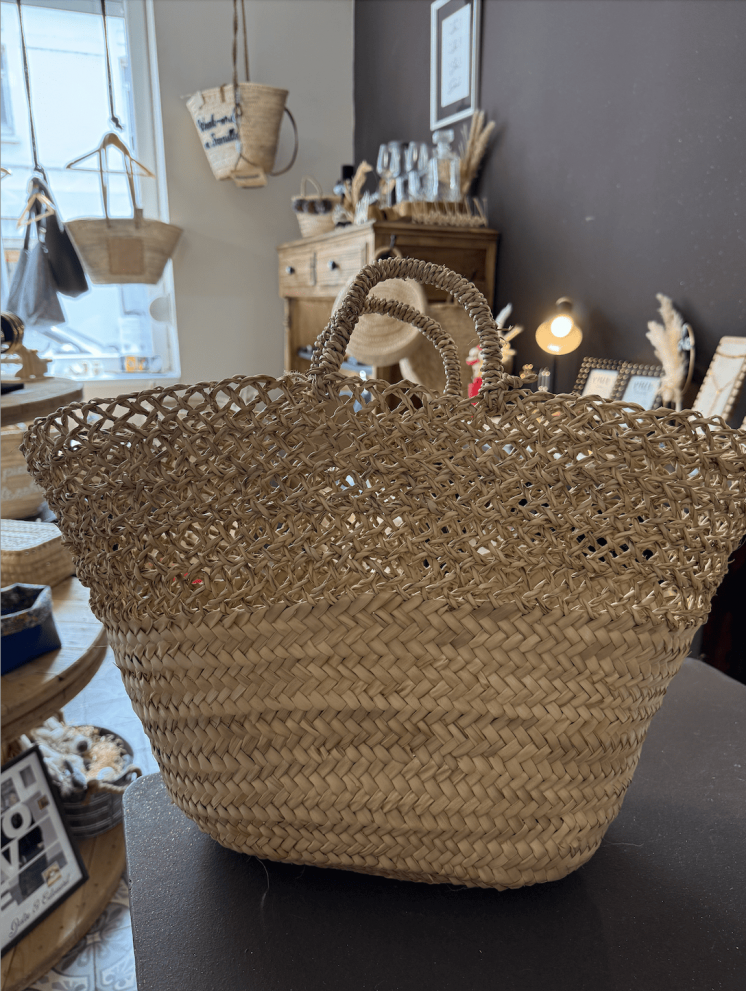 Panier bohème en osier tressé avec anses tressées – fait main - Marrakech