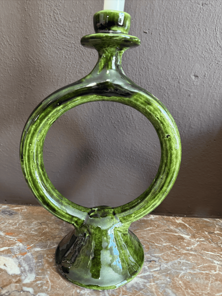 Bougeoir en céramique verte – Création artisanale de Marrakech