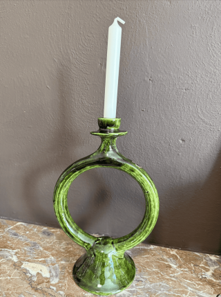 Bougeoir en céramique verte – Création artisanale de Marrakech
