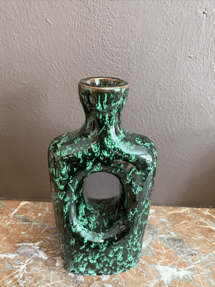 Vase à rayures vert et noir – Fait main à Marrakech
