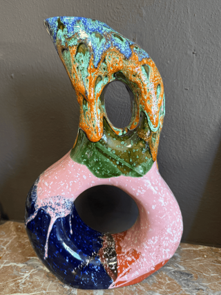Vase en céramique multicolore – Fait main à Marrakech, pièce unique