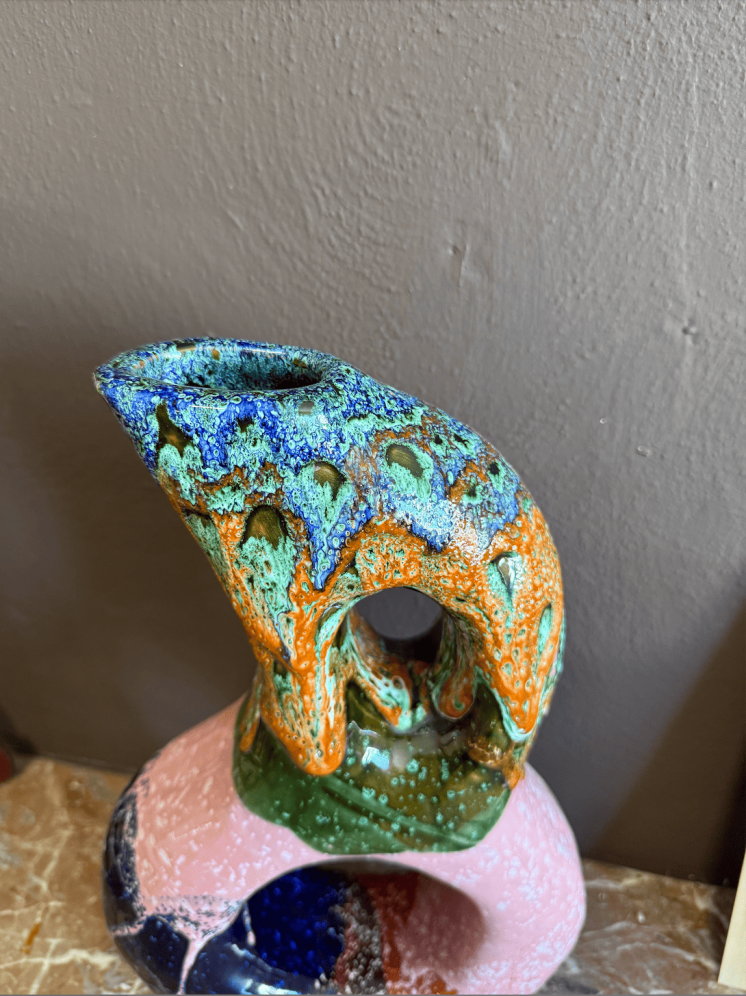 Vase en céramique multicolore – Fait main à Marrakech, pièce unique