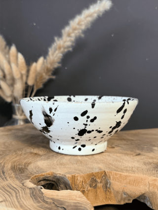 Bol artisanal blanc à motifs noirs – Fait à Marrakech