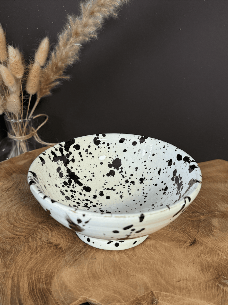 Bol artisanal blanc à motifs noirs – Fait à Marrakech