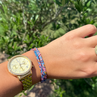 Bracelet nœud coulissant en tissu fleuri – fait main