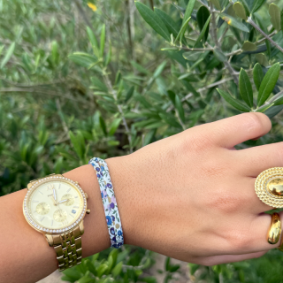 Bracelet nœud coulissant en tissu fleuri – fait main