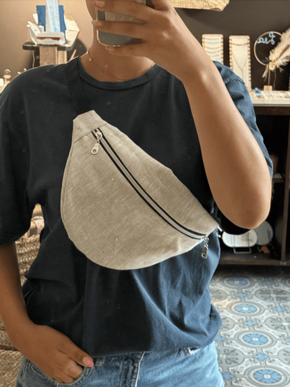 Sac banane Classique "Louise" en lin - sac banane fait main - sac banane couture fait main - création unique et sur mesure 